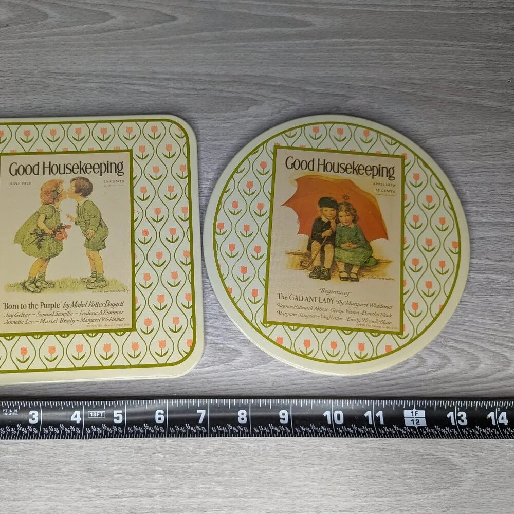 Vintage Cheinco Good Housekeeping Tin Hot Pad Square & Circle Set of 2